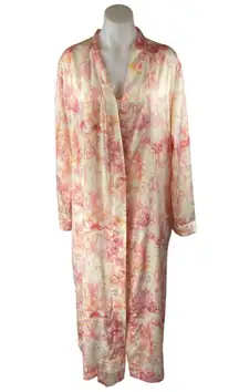 Stars Above Multicolor Silky Satin Marble Print 2Pc Sleepwear Robe Set Size M