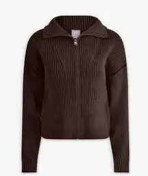 Varley Carmen Zip-Through Rib Knit Coffee Brown Size S