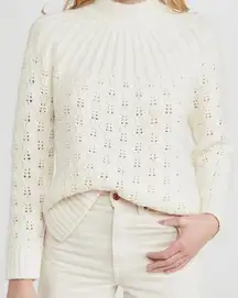 Madewell Hannah Stitch Mix Mock Neck Knit Pullover Medium Antique Cream