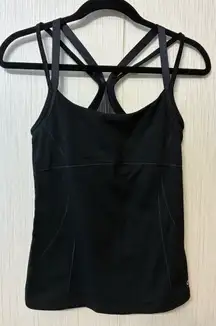 ALO Yoga Black Ribbed Strappy Back Cropped Yoga Workout Tank Top XS