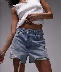 Topshop | Denim a-line Mom Shorts Distressed In Vintage Blue Size 8