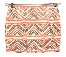 Express Mini Skirt S Sequin Bling Glam Metallic Aztec Tribal Lined Boho Festival