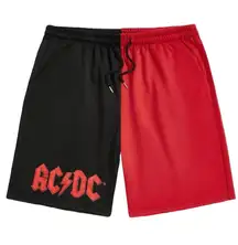 AC/DC Limited Edition Retro  Punk Rock Graphic Two Tone Colorblock Shorts.