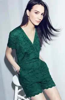 Chelsea28 Botanical Emerald Green Lace Romper Playsuit Shorts Womens Sz 0 NWT