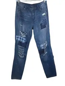 Tractr Blu 25 waist distressed patched straight leg jeans.