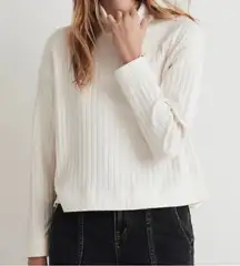 Madewell Women's Relaxed Ribbed Turtleneck Tee Top Cream XS New