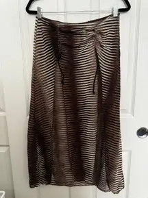 Brown Sheer Swim Coverup With Drawstrings