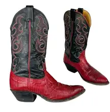 Vtg Nocona Red Black Lizard Leather Westerm Cowgirl Boots Sz 7B
