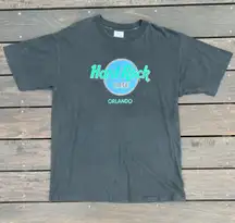 Vintage Black Hard Rock Cafe Orlando Graphic Tee w/ Blue/Green Logo Single Stitch Made in USA 