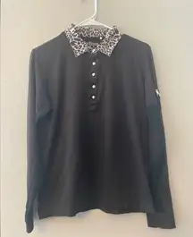 SanSoleil sun protection black long sleeve zip with leopard detail size M