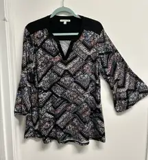 Chic Geometric Women's Blouse - Black, White, and Orange