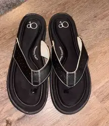 OP Women's Black Sandals with White Stitching memory foam size 9-10