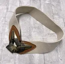 Head Omega cream tan brown gold Boho elastic Belt Vintage arrow  Spearhead