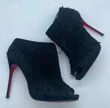 Christian Louboutin Diplonana Ankle Booties Black Suede Peep Toe Size 38