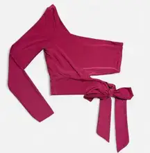 One-Shoulder Cut Out Crop Top With Bow | Pink | Size Medium
