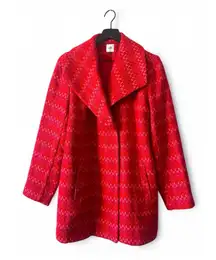 Cabi Red Textured Wool Blend Coat Jacket Medium Wide Collar