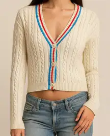 Prince Pickleball Cable Knit Cotton Cardigan XL Cream Varsity Preppy Academia