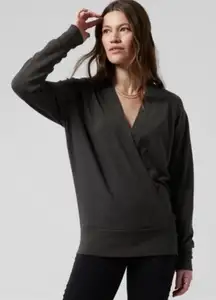 Athleta Purana V-Neck Wrap Sweatshirt Gray Size XL
