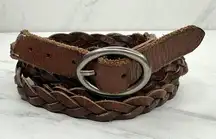 American Eagle Outfitters Brown Braided Woven Leather Belt Size Large L Womens