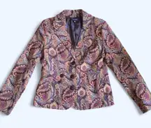 Vintage Funky Retro Brown paisley blazer button fitted office siren jacket long sleeve boho western indie Size M-Measurement in pics