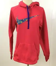 Nike Woman's  Just Do It Scrambled Spell Out Swoosh Pink Pullover Hoodie Small