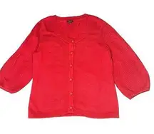 Vintage Talbots Women's Medium Red 3/4 Sleeve Button-Down Cardigan Sweater