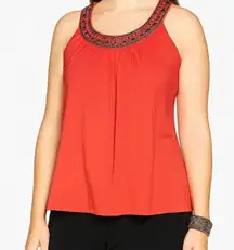 Grace Elements Tank with Round Beaded Neckline Size L Orange EUC