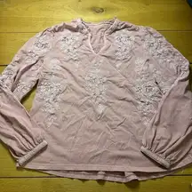 Soft surroundings small pink embroidery blouse small