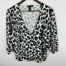 INC Cardigan Women 1X Sequin Leopard Print Stretch‎ Glam Y2K Maximalist Party
