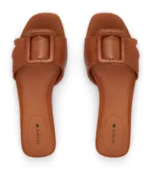 NWT Birdies The Kiwi Cognac Leather Buckle Slide Sandals Boho