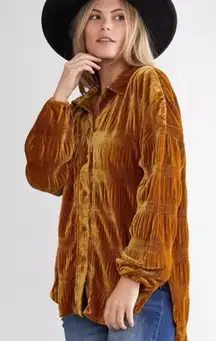 Free People NWT My Best Velvet Blouse in Spiced Ginger XS Velvet Button-Up Shirt
