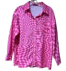 SheIn Hot and Light Pink Checkered Button Up Shirt