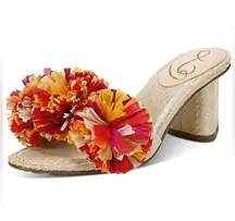 Sam Edelman Womens Olia Pom Slide Heels Sand Linen Size 7 NEW GORGEOUS