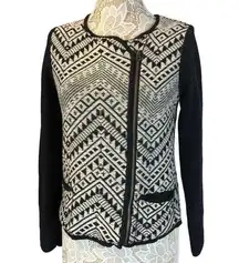 Lucky Brand Moto Aztec jacket sweater black & white side zipper closing size L