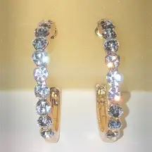 Gold Tone Chunky CZ Rhinestone Retro Boho Hoop Earrings