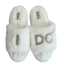 Dearfoams Wedding ‘I DO’‎ Slippers Women’s M (7-8)  Slides Faux Fur Memory Foam