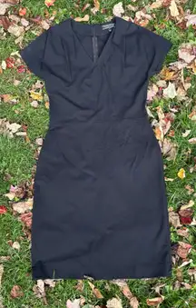 Peruvian Connection Black V-Neck Short Sleeve Structured Ponte Midi‎ Dress M