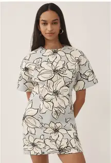 Blue floral patterned denim mini dress 