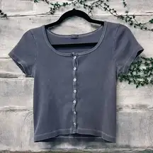 Brandy Melville  John Galt Zelle Top Blue Button Down Ribbed Baby Tee One Size