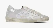 GOLDEN GOOSE Super-Star Iridescent and Glitter Leather Sneakers - Sz 38 - US 7 1/2  These are in good condition with light wear throughout. They are a pretty hard to find but super cute style. They have like holographic leather and glitter areas. Ple