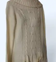 Chesley Beige Cowl Neck Sweater L with Button Detail