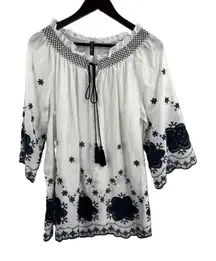 Cirana‎ White Off Shoulder Embroidered Tassel Peasant Blouse Womens Large