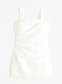 Linen-Blend Ruched Squareneck Mini Dress