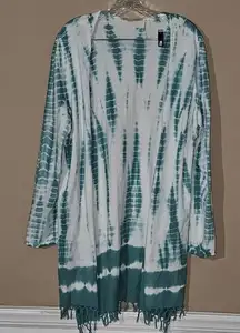 Soft Surroundings Womens Green White Tie‎ Dye Open Front Cardigan Sweater 1X