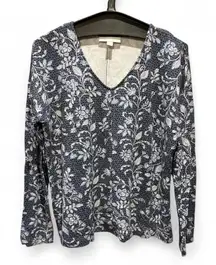 Womens J.Jill PureJill Eco-Terry Blue Floral Long Sleeve Top