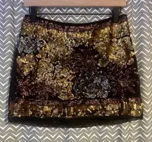 HALE BOB | Black/Gold Floral Sequin Mini Skirt, Size XS