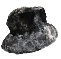 Supersoft Black And Grey Mottled Faux Fur Bucket Hat Streetwear
