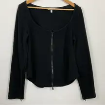 Good American Dramatic‎ Zip Ribbed Long Sleeve Top Size 6
