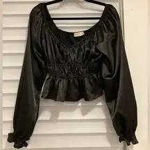 Altar'd State  Black Double Cinched Satin Top