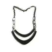 Premier Designs Fade to Black Necklace Matte Silver Reversible Adjustable 20"